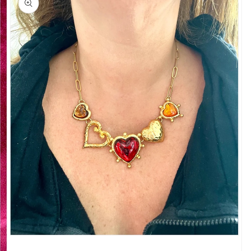 Gold and Red Heart Charm Necklace - Picture 5 of 6